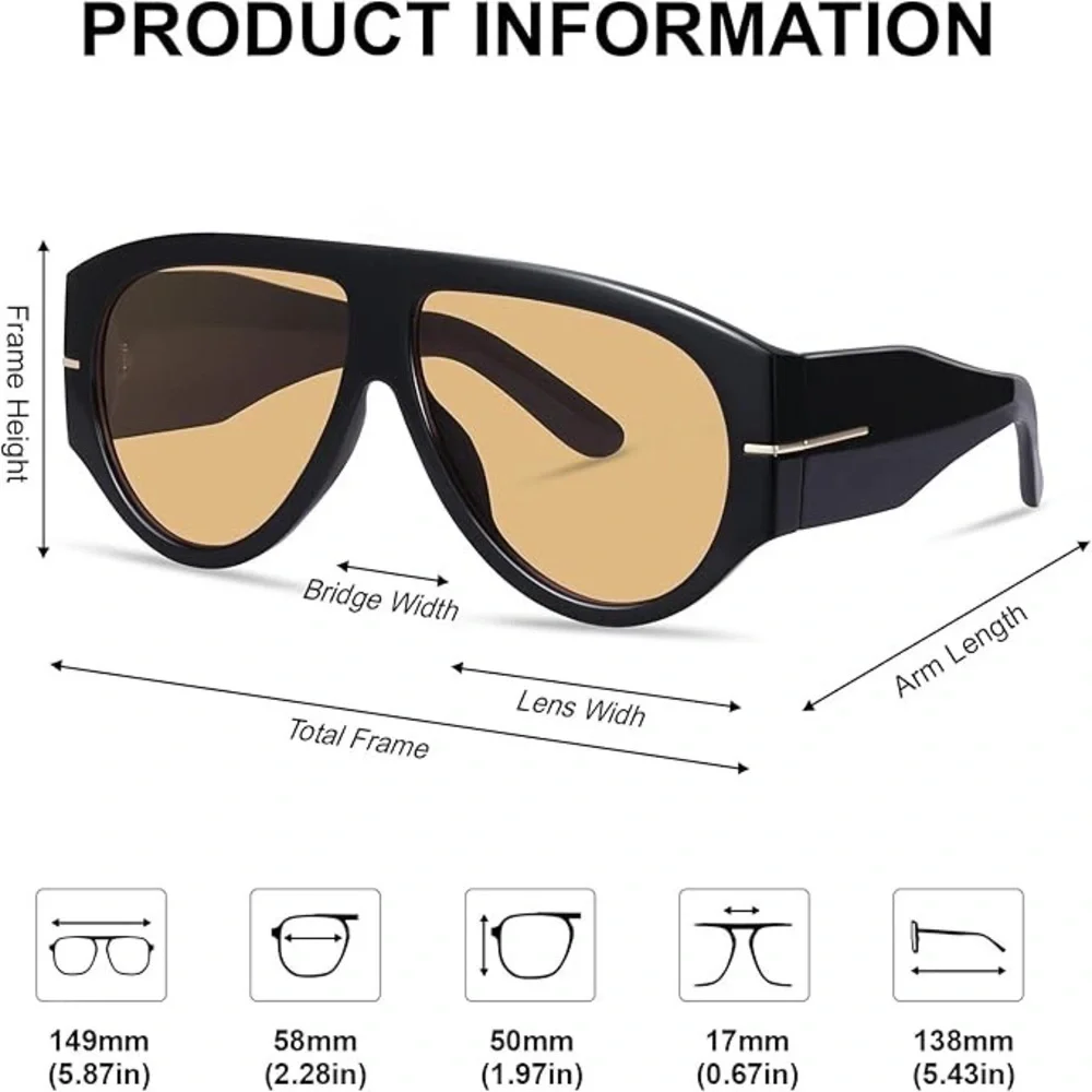Oversized 70s Retro Aviator Vintage Style Sun Glasses